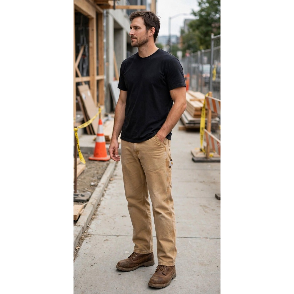 Carhartt Mens 38x34 Relaxed Fit Work Pants Tan Khaki Canvas Carpenter Utility